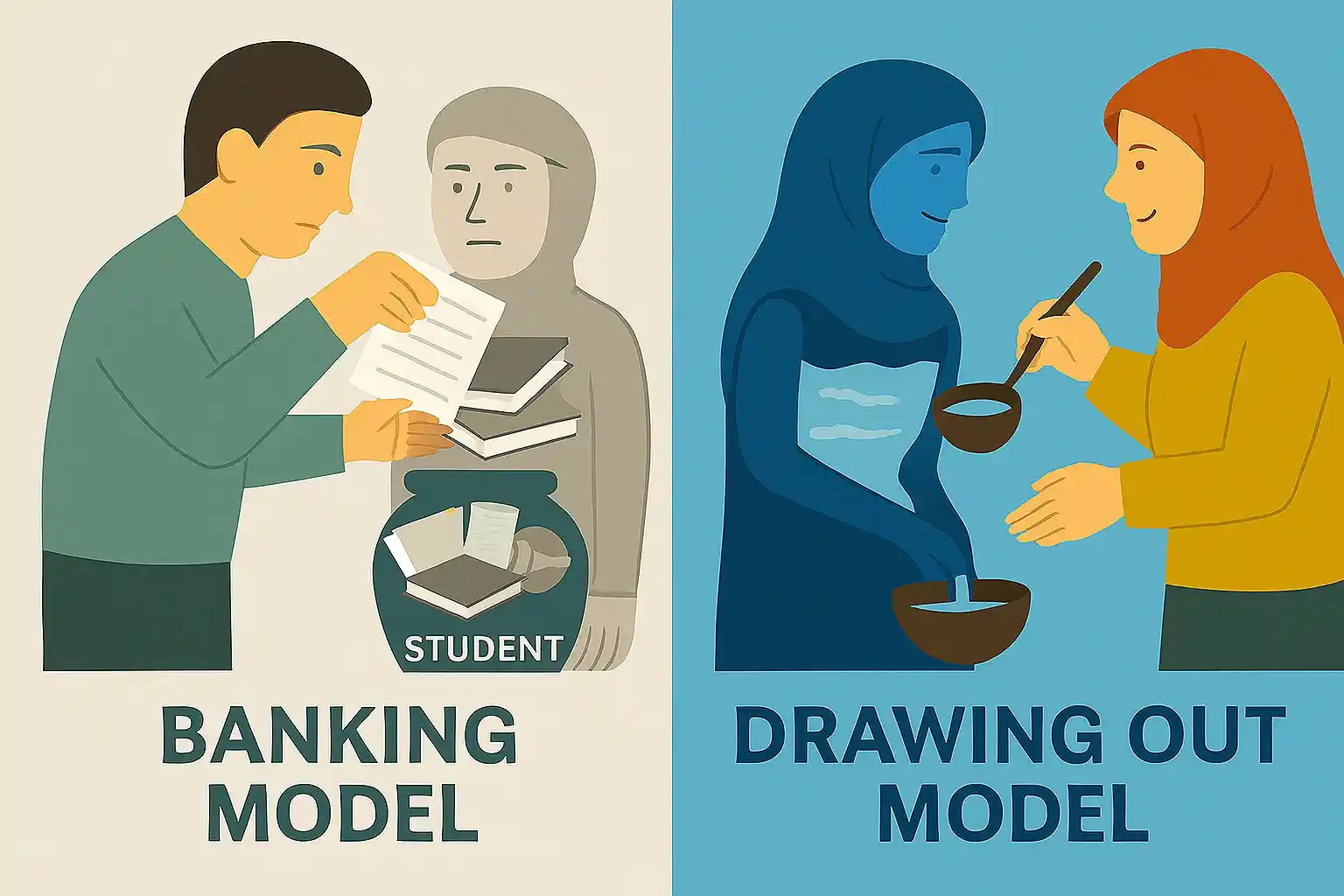 Two side-by-side symbolic illustrations.